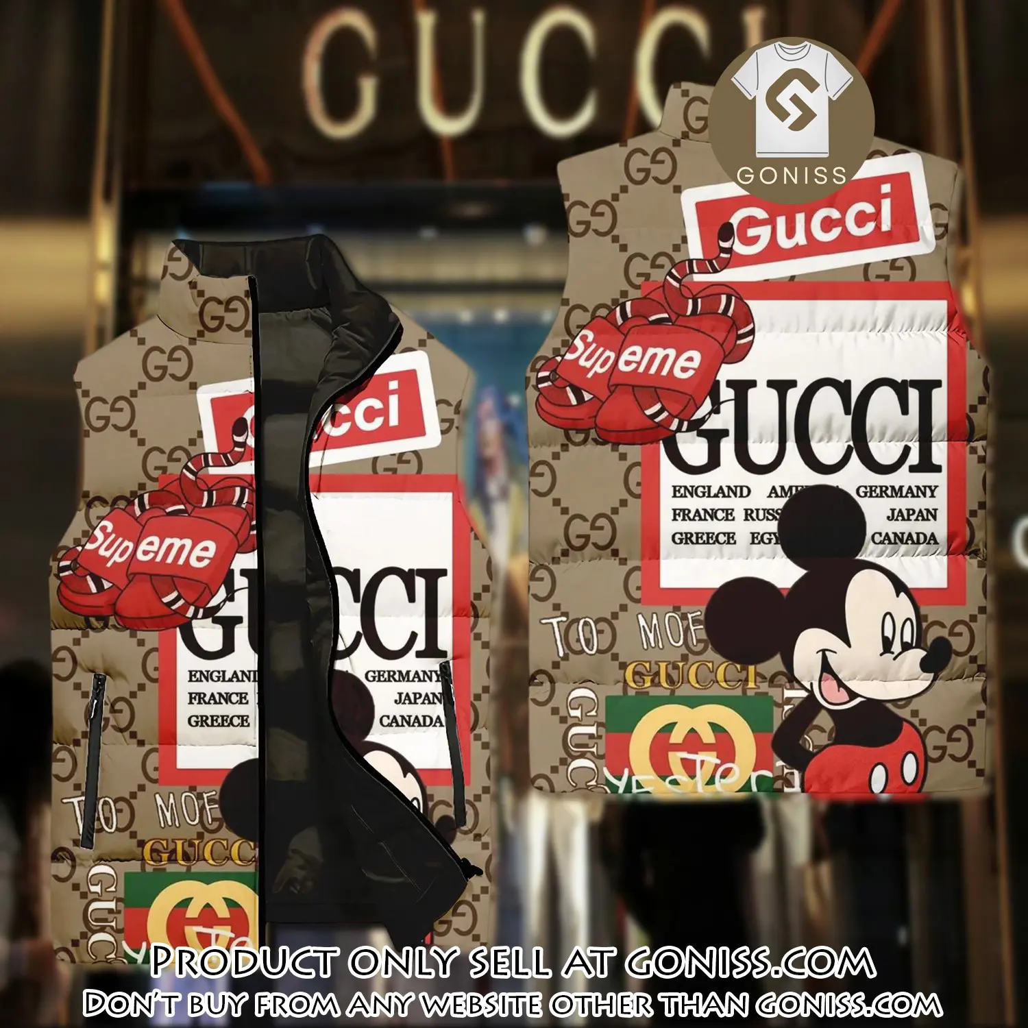 Gucci supreme mickey luxury brand 3d sleeveless down jacket gn1012004